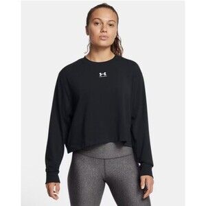 Under Armour Rival T-Shirt 2XL XXL Black Womens Boxy Long Sleeve Pullover New